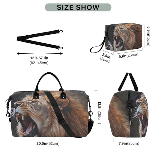 Large Travel Duffel Bag, Roaring Lion Sports Tote Gym Bag, Shoulder Weekender Overnight Bag for Women Men, Carry On Luggage with Toiletry Bags3