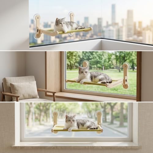 JWQFBC Katzenhängematte Fensterliege für Katzen- Robuste Katzen Fensterliege mit starken Saugknäpfen, hält bis zu 20 kg, Grün, Katzensprungbrett Grasgrün, kabelloses Design, faltbar und vers-4