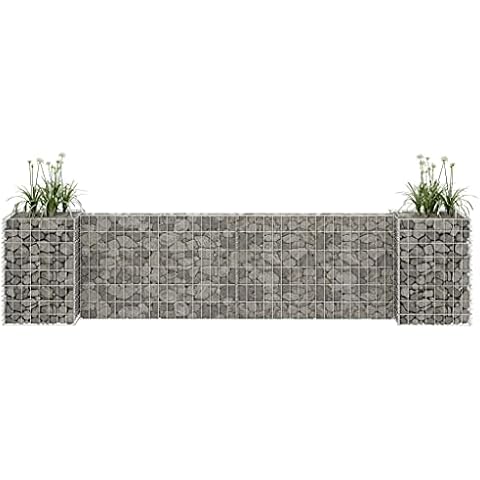 FAMIROSA Gabion Planter Raised Bed Wire Fencing Steel H-Shaped Patio Flower Plant Basket Rock Stone Fill Mesh Fence for Garden, Backyard, Outdoor Landscape 102.4"x15.7"x23.6" Cover