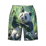 Familia De Pandas Naturales Y Lindos Verdes Hombre Pantalones Cortos con Bolsillo Bañadores De Surf Ligero Cortos De Natación S