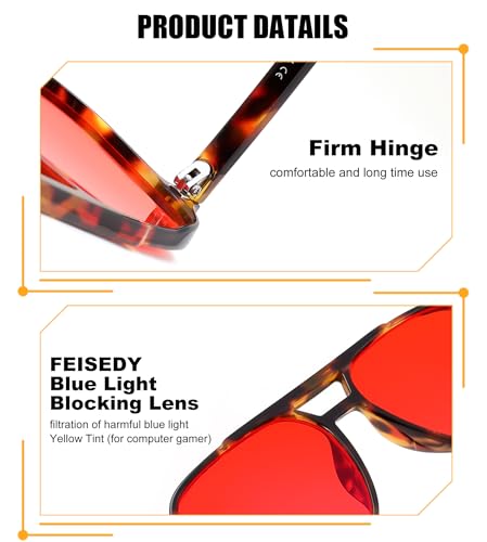 Image of FEISEDY Amber Blue Light Glasses for Computer Gaming Orange /Yellow lens Anti Eyestrain Sleep Glasses G2835