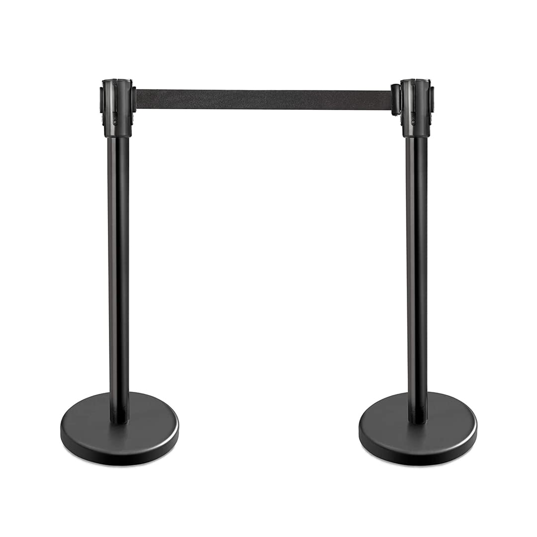 Retractable Barrier –4 Way Connectivity – Safety Barrier Stands & Line Dividers – For Shopping Centres, Airports, Cinemas & Hospitals (Black Finish)