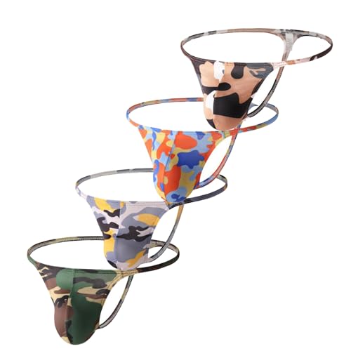 Low Waist Breathable G-Strings & Thongs for Men Sexy T-back Camouflage Print Underwear