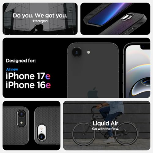 Image of Spigen for iPhone 17e / 16e Case, Liquid Air [Military-Grade Protection] - Matte Black (Pack of 3)