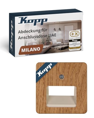 Kopp MILANO UAE-Netzwerkdose-Abdeckung - Eichen-Echtholz - 5,5 x 5,5 cm - Hochwertiger Unterputz-Rahmen für 1–2 Anschlüsse - Stilvolle IP20 LAN-Dosen-Abdeckung aus Holz