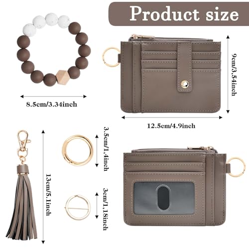 Image of KNGITRYI Wristlet Wallet for Women,RFID Keychain Wallet with Beaded Strap | 8 Card Slots,ID Window,Zipper Pocket,Leather Tassel,Compact Design