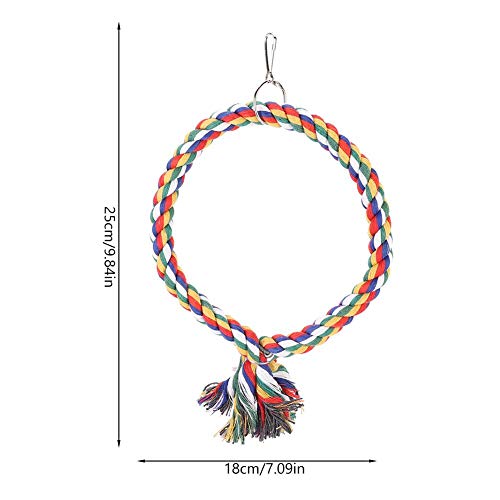 Image of Bird Rope Toy,Round Circle Rings Colorful Cotton Rope Swing Toy Pet Bird Standing Playing Chewing Perches Loop for Parrot Parakeet Bungee Canary Cockatiel Lovebirds