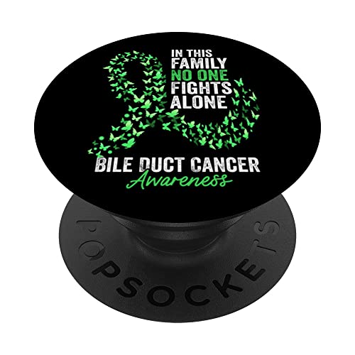 Bile Duct Cancer Awareness Month Butterflies Green Ribbon PopSockets Swappable PopGrip, Black
