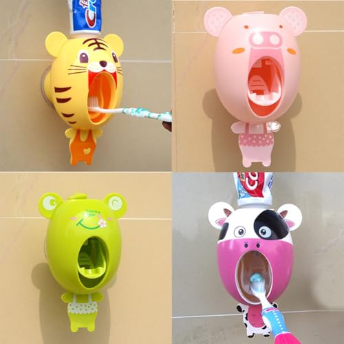 Cartoon Toothbrush Dispenser for Kids Hands Free Automatic Toothpaste Squeezer, Cute Calf Design, Wall Mounted - Image 2
