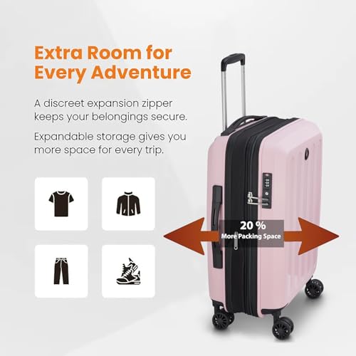 Image of DELSEY PARIS Unlock 55 CM Small Cabin Polypropylene 8 Wheels Pink and Expandable Hard-Sided with Global Warranty 2 Years Trolley Bag /Suitcase /Luggage /Lightweight