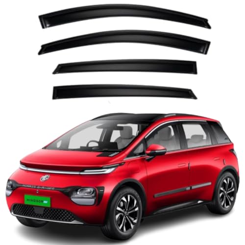 Image of Premium Smoke Car Door Visor Front+Rear Sun /Rain Guard Outside Mount Tape-On Window Visors Compatible with MG Windsor EV (2025-2026)