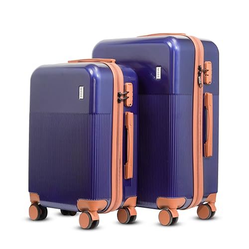 Image of Mode Maestro | Hard-Sided Polycarbonate Trolley Suitcase | 360 8-Wheel Easy DragTSA Lock | 3-Yr Warranty | Checkin (24in, 65cm, M) and Cabin (20in, 55cm, S) Luggage Bag Set (Blue, 2pc-Combo)