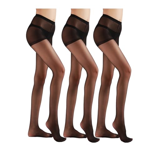 20D Black Sheer Tights for Women Control Top Pantyhose Not Rip with Reinforced Toes