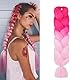 Aomig Braids Extensions, 2PC Ombre Kunsthaar zum Einflechten,24 Haarsträhnen zum Braiding Hair, Einflechten Haar Flechten Extensions für Haar Box Braid Einflechten Zöpfe（Rosa/Hellrosa ）