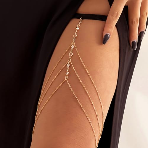 MODRSA Silver and Gold Thigh Chain Jewelry - Sexy Rhinestone Leg Jewelry for Women2