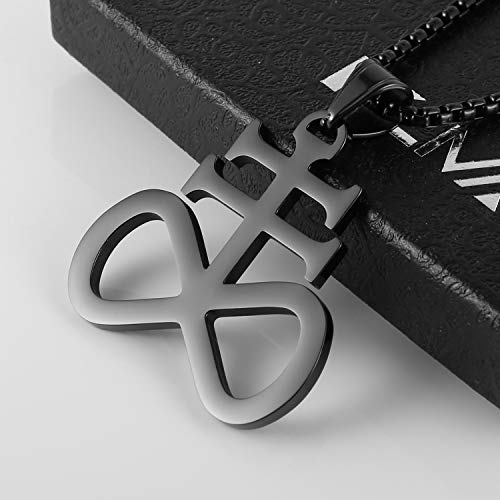 HZMAN Unisex Stainless Steel Church of Satan Satanic Leviathan Cross Pendant Necklace,Religions Jewelry3