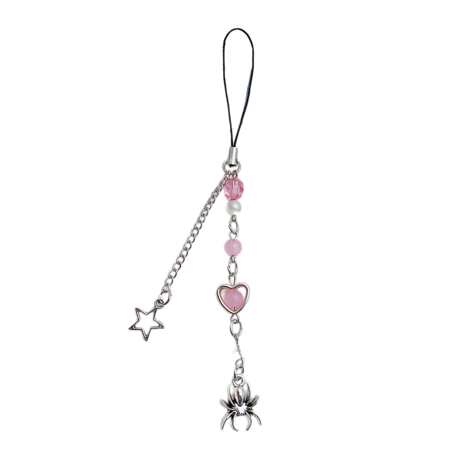 NEWFT Handmade Beaded Phone Chain Halloween Spiderweb Cellphone Charm Colorful Keyring