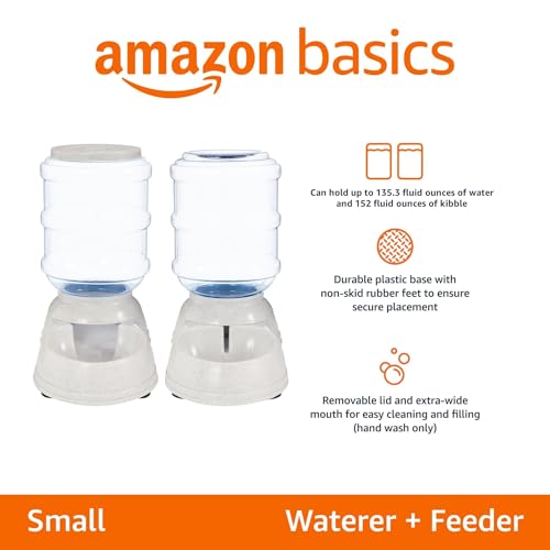 Amazon Basics Automatic Dog Cat Water Dispenser Gravity Feeder Set, Pack of 2, Small, 6-Pound Food Capacity, 1-Gallon, Gray - Image 3