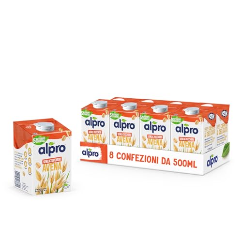 ALPRO SENZA ZUCCHERI, Bevanda all'AVENA, Alternativa Vegetale al Latte, Naturalmente Senza Lattosio, con Vitamine B2, B12 e D2 - 8 Confezioni da 500 ml