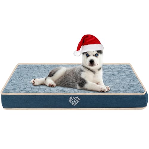 VANKEAN Waterproof Dog Crate Pad Bed Mat Reversible (Warm&Cool), Removable Washable Cover & Waterproof Inner Lining, Pet Crate Mattress for Cats and Dogs, Joint Relief Dog Bed for Crate, Navy