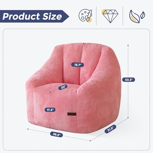 Image of MAXYOYO Bean Bag Chair, Bean Bag Sofa with Filler, Cozy Living Room Chair for Adults and Kids, Stuffed Floor Sofa for Bedroom Dorm Reading, Pink