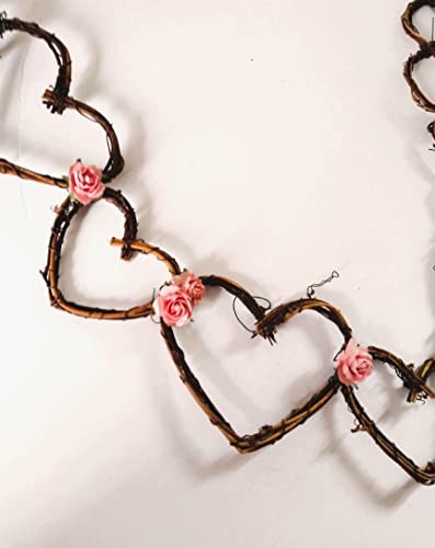 Vine Garland in Hearts and Pink Roses for Rustic Bridal Shower, Weddings in Choice of Length2