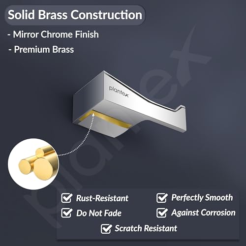 Image of Plantex Smero Pure Brass Made Hooks for Hanging Clothes and Towel in Bathroom /Robe Hook /Hanger for Living Room - Arrete (Chrome)