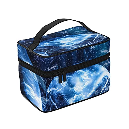 化粧ポーチ メイクポーチ 浮流海月 コスメ収納 便携式 化粧バッグ 化粧箱 プロ用 化粧ケース 持ち運び メイクボックス 大容量 化粧品収納バッグ 洗面用具入れ 旅行 出張用 軽量 小物入れ 化粧道具 カバー付きのファスナー