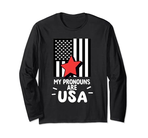 Rétro My Pronouns Are USA 4th of July Proud American Flag Manche Longue