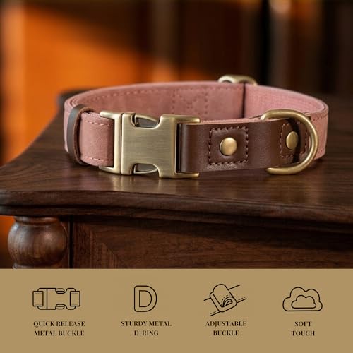 Image of Didog PU Leather Dog Collar for Medium Dogs, Soft Nylon Lining, Pink M