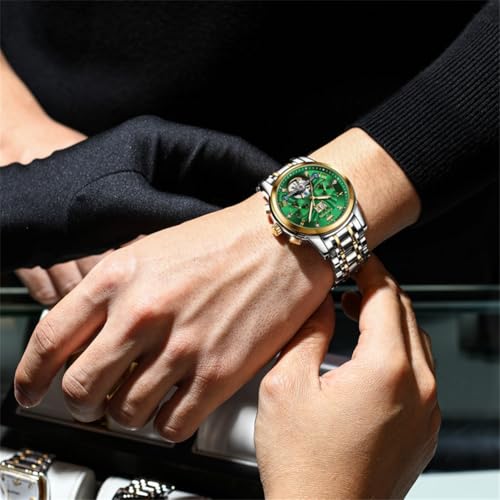 Image of OLEVS Men Automatic Watch Mechanical Self Winding Watches for Men Skeleton Business Dress Luminous Waterproof Diamond Week Month