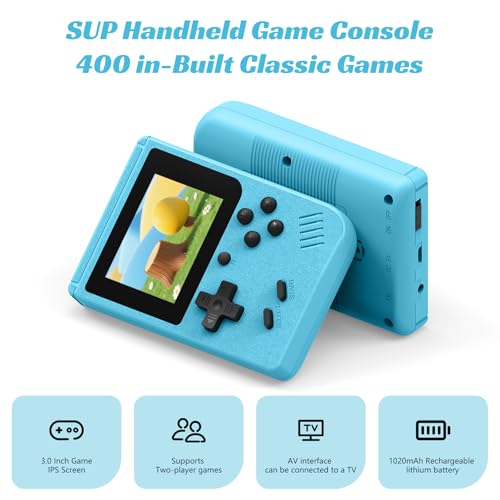 Image of Mini Retro Handheld Games Console, Built-in 400 Video Games,Portable Video Gaming Player with 3.0 Inch IPS Screen and Rechargeable Battery (Blue)