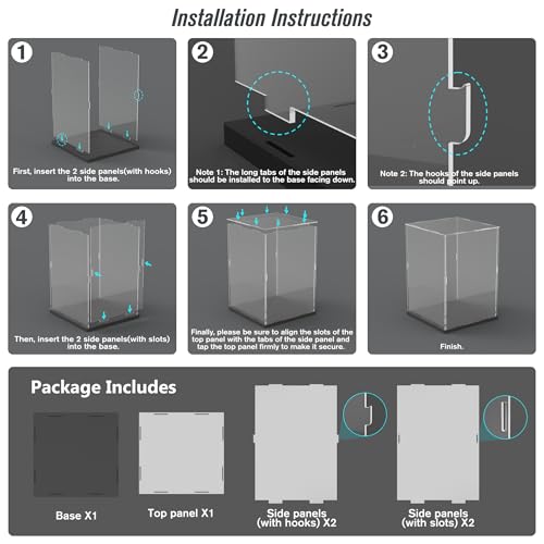 Image of Choowin Acrylic Display Case for Lego Cat 21349, R2D2 75308, Transformers Soundwave 10358, Thickened Clear Acrylic Display Cases for Collectibles, Assemble Dustproof Display Box (Black)