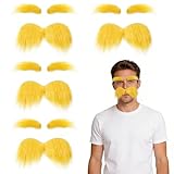 Juego de Bigote para Pegar,4 Piezas Bigote y Cejas Amarillas,Barba Falsa,Bigotes y Cejas Falsas,Bigotes Divertidos,Cejas Amarillas Barbas para Pegar,para Halloween,Fiestas Temáticas