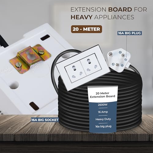 Image of Extension Board Heavy Duty Multi Socket 15A /16A /20A (2500 Watts 16A Big Plug and Two 16A Socket, 20 Meter)