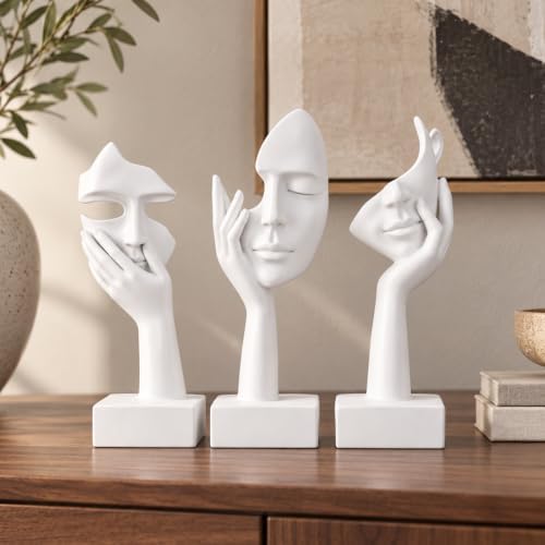 oliruim Thinker Große Statuen-Set – weiße Kunst, abstrakte Akzent-Figuren für Wohnzimmer, Schlafzimmer, Regale, Büro-Desktop, Couchtisch-Dekoration, Geschenk für Frauen (3 Stück, w