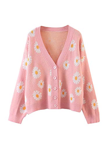 Women Floral Knitted Cardigan Sweater Long Sleeve V Neck Button Down Knitwear Vintage Aesthetic Daisy Sweater Tops2