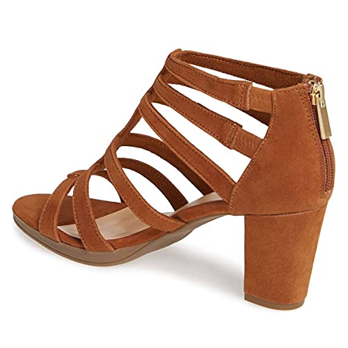 Fsj Women Chunky Mid High Heel Sandals Open Toe T-Strap Pumps Cutout Dress Party Office Shoes Elastic Back Zipper Size 8 Brown #TOP2