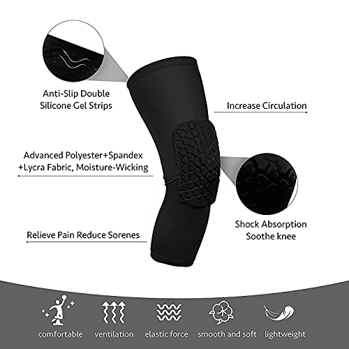 Reachstop Xl Knee Sleeve Honeycomb Kneepad Crashproof Antislip Basketball Volleyball Leg Knee Long Sleeve Protective Pad - 2 Packs (Black, M) #TOP2