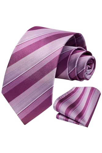 Image of HISDERN Mens Striped Ties Classic Silk Woven Tie and Pocket Square Set Formal Business Necktie Handkerchief for Wedding