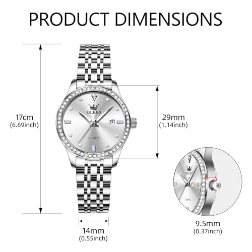 OLEVS Silver Watch for Women Diamond Small Face Waterproof Dress Watches - image 6