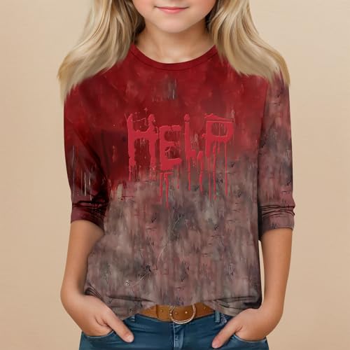 Halloween Shirts for Boys Bloody 3/4 Sleeve Fall Loose Shirts Funny It's Not My Blood Crew Neck Top 3/4 Sleeve Outfit2