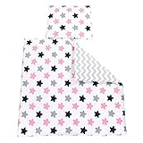 Schöne, 4-teilige Baby Bettgarnitur für Mädchen und Jungen: Bettdecke und Bettdeckenbezug 80 x 80 cm, Kopfkissen und Kissenbezug 35 x 40 cm