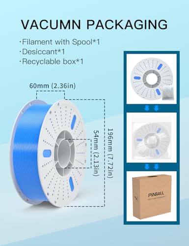 Image of PINBALL PETG 3D Printer Filament Blue, Neatly Wound PETG Filament 1.75mm, Accuracy + /- 0.02 mm, 1kg Spool (2.2lbs), Blue
