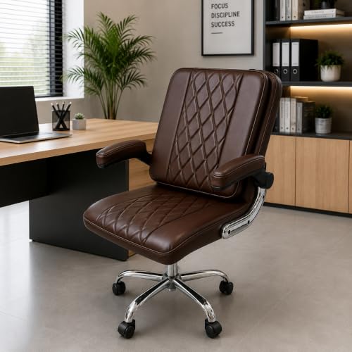 Image of Furnitures Flip Executive Office Chair with Flippable Pillow | Ergonomic Leatherette Computer Chair | Height Adjustable Revolving Chair with Chrome Base |, Dark Brown