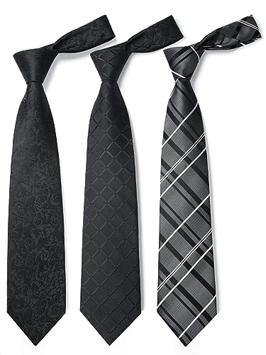 Image of HISDERN Mens Ties and Pocket Square Set Business Elegant Ties for Men Classic Lot 3 Pcs Wedding Party Neckties & Handkerchief