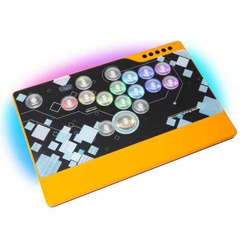 TIKITAKA FTG M3 レバーレスコントローラー 0.5mmの超速発動霞軸 アルミニウム合金フレーム SF6 ストリートファイター専用ゲームコントローラー アーケードスタイル ForPS4/PS3/PC/N Switch2 (M3-霞軸) (黄色の外枠)