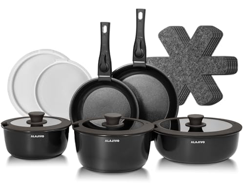 Topfset mit Abnehmbarer Griff, 17-Teilig Topfsets Pfannenset mit Keramik Antihaft Beschichtet, Topfset Induktion Kochtopf Set mit Deckel, für Alle Herdarten, Backofenfest, Ofenfest (schwarz) Topfset mit Abnehmbarer Griff, 17-Teilig Topfsets Pfannenset mit Keramik Antihaft Beschichtet, Topfset Induktion Kochtopf Set mit Deckel, für Alle Herdarten, Backofenfest, Ofenfest (schwarz)