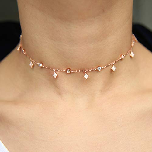 SLUYNZ 925 sterling zilver ronde CZ choker halsketting voor dames hanger ketting met zirkonia, Small, Sterling zilver, Zirkonia