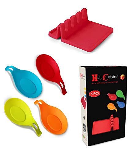 Lot De 6 Repose-cuillères Silicone Cuisine – 2 Grands + 4 Petits – Résiste à La Chaleur 230°C – Sans BPA – Coloris Assortis